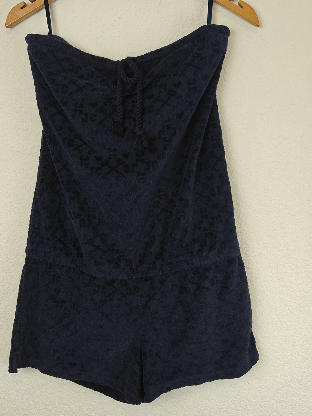 Juicy Couture Y2K Navy Terry Strapless Logo Romper | Soft Velour Vibes | Size S